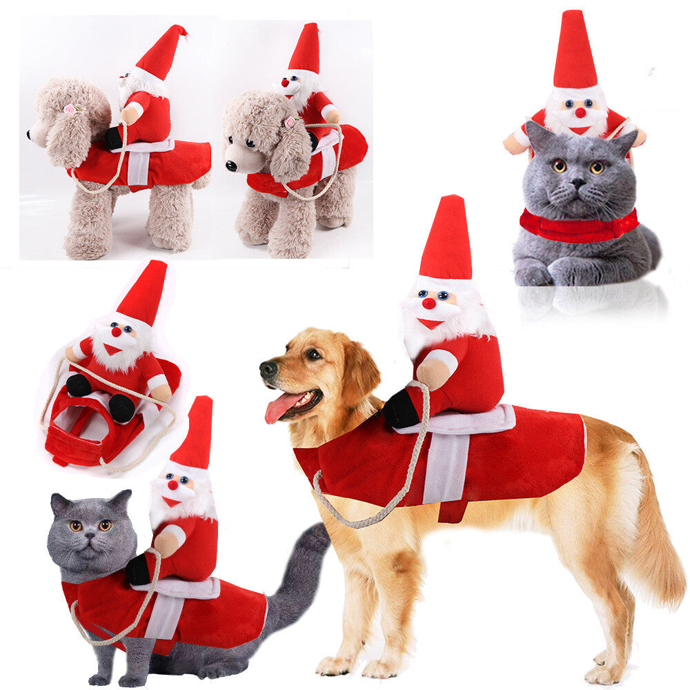 UK Pet Dog Cat Puppy Costume Christmas Xmas Santa Claus Riding Apparel Outfits X