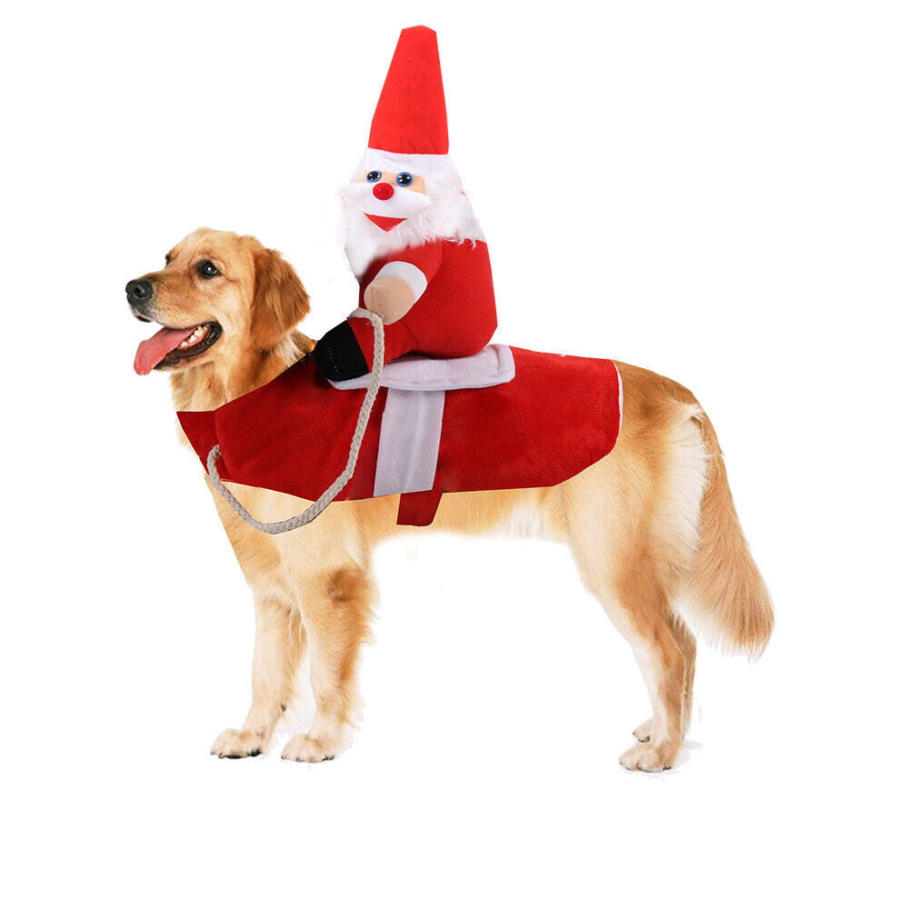 UK Pet Dog Cat Puppy Costume Christmas Xmas Santa Claus Riding Apparel Outfits X